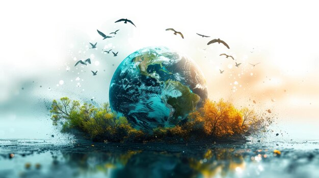 Concept van Wereld Aardedag en Natuurbescherming Realistisch beeld van de aarde met dieren