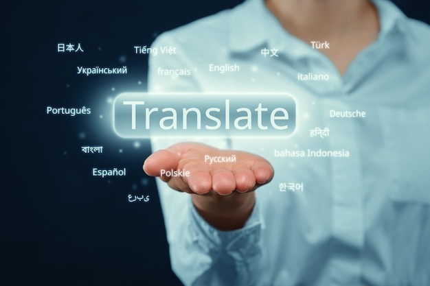Foto concept van werk aan vertaling uit verschillende talen.