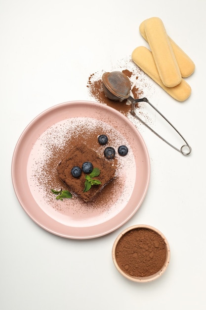 Concept van zoet eten Tiramisu cake bovenaanzicht