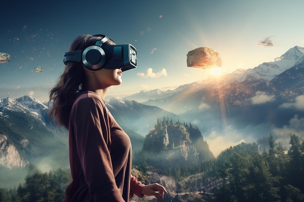 Foto concetto di tecnologia di realtà virtuale applicata al settore del turismo e esperienze immersive