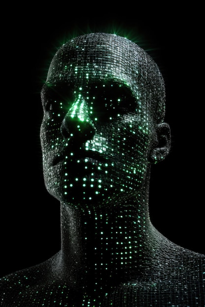 concept virtueel model van kunstmatige intelligentie Man in gloeiende groene gegevensdeeltjes
