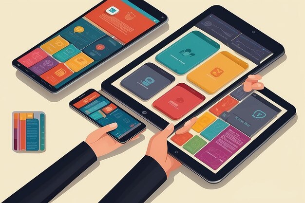 Foto concept voor de ontwikkeling van mobiele apps handen die een tablet vasthouden