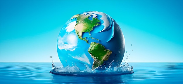 Concept voor het broeikaseffect met een samenstelling van de planeet aarde die in water zinkt