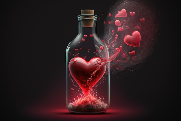 Concept voor het daten van romantiek en Valentijnsdag een glazen fles met een liefdesdrankje