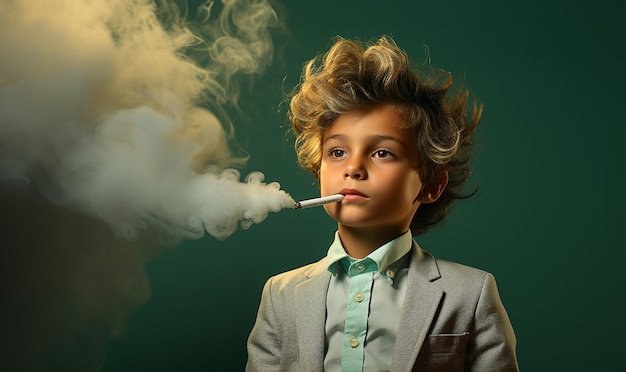 Concept voor het roken voor het kind kind Een klein kind dat een sigaret rookt Slechte invloed