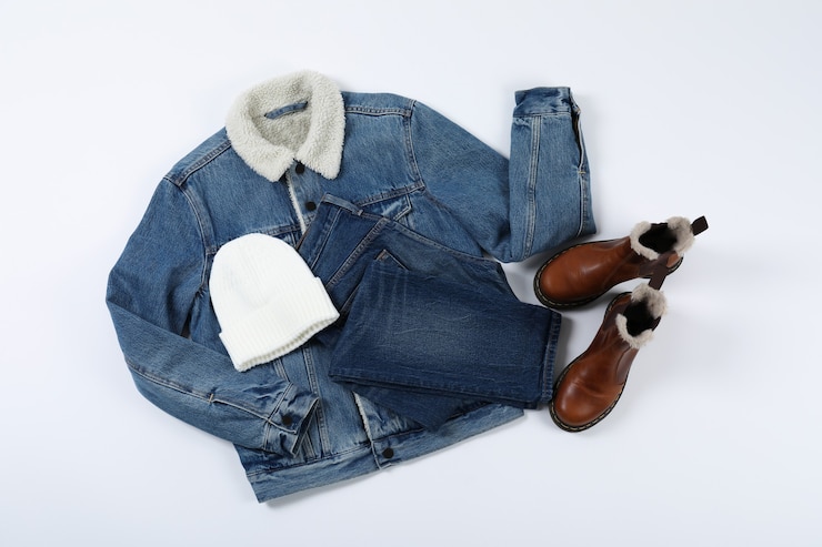 Photo concept of winter clothes on white background.