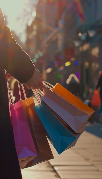 Foto il concetto di donna che compra e tiene le borse in primo piano