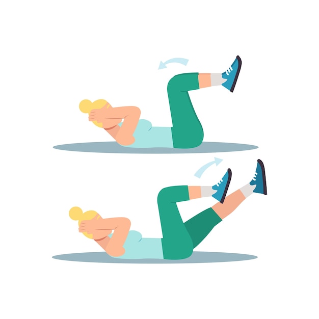 Concept Women's workout in the flat cartoon design The illustration is an instruction