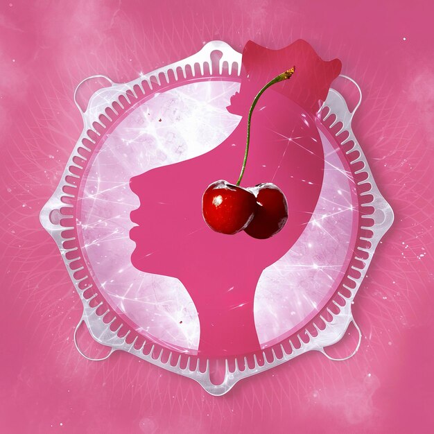 The concept of womens health Gaskets Vaginal discharge Pink background Red cherry