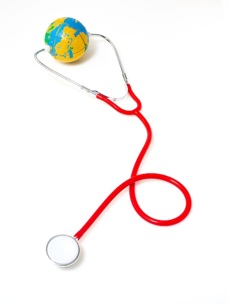 Concept world health day, Red Stethoscope