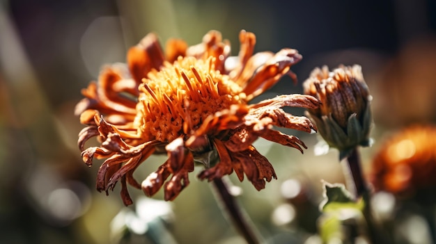 The concept of a world without war Metal militarized flowers closeup Blurred background colored beautiful flowers