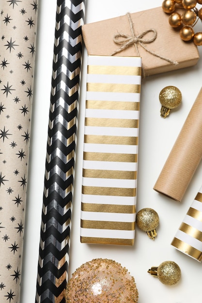 Concept of wrapping gift composition with wrapping paper