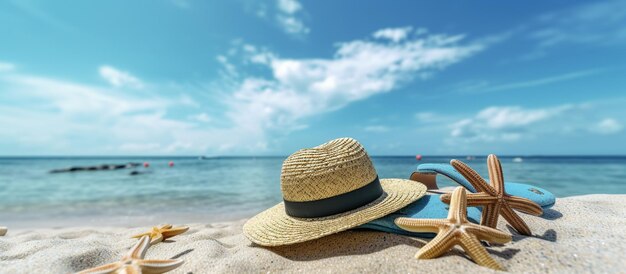 Concept zomer strandvakantie Strandaccessoires AI gegenereerde afbeelding