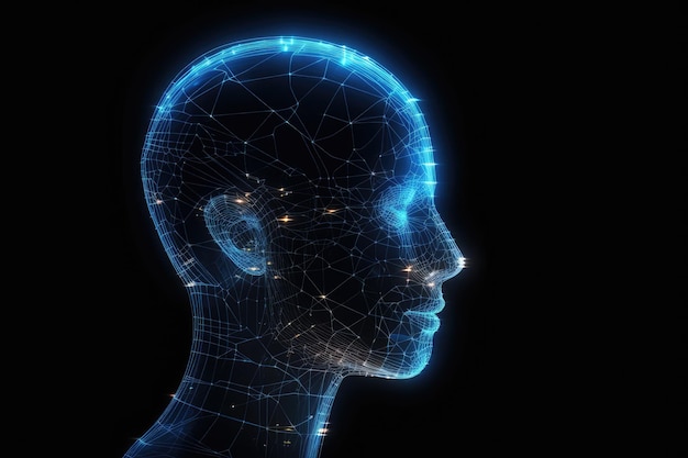 Conceptbeeld toont een digitaal hologram van de menselijke AI