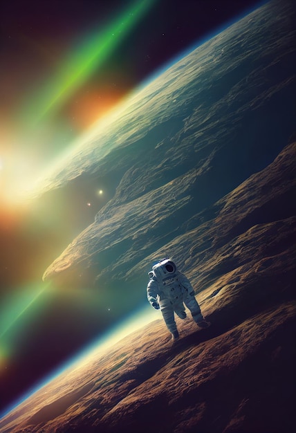 Conception of exploring Cosmonaut in space suit Beautiful illustration picture Generative AI