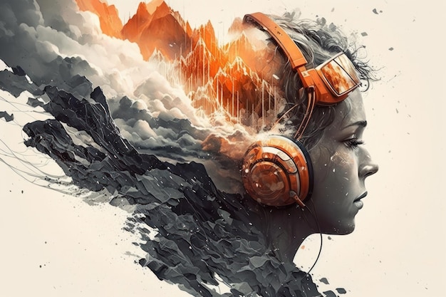 Conception of sound cloud Person in headphones Beautiful illustration picture Generative AI