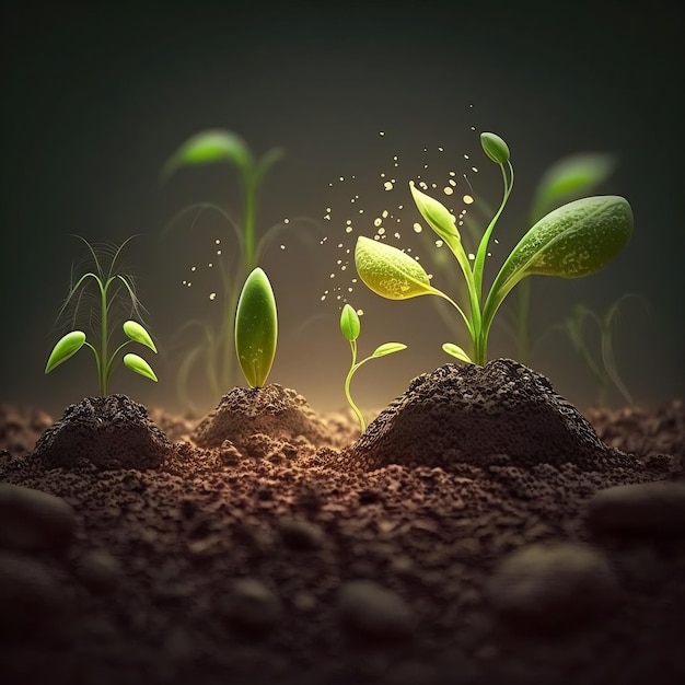 Concepts of Agriculture Germinating Seeds and Growing Seedlings for Various Plants Generative AI