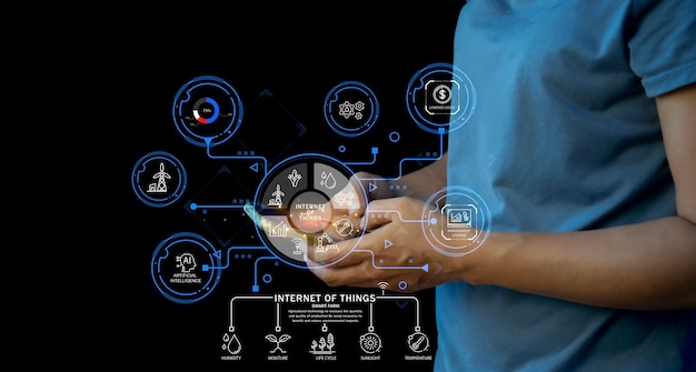 Foto concetti di utilizzo dell'ia e dell'agricoltura intelligente che aumentano la produttività e controllano la produzione