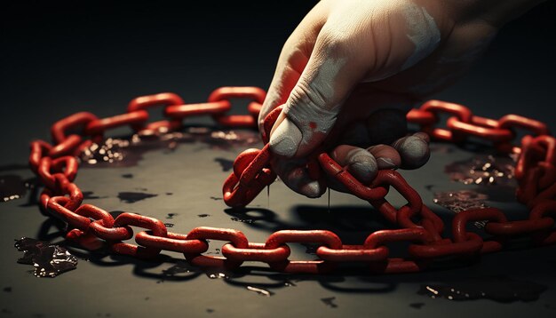Foto un poster 3d concettuale con un collegamento di catena rotto in fase di riparazione