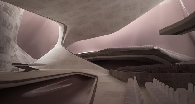 Conceptual abstract design of the interior of the concert hall and grand piano in a modern style 3D