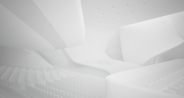 Концептуальный абстрактный дизайн интерьера концертного зала и рояля в современном стиле 3D