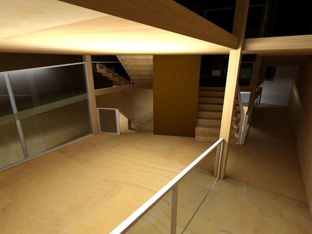 Conceptual architecture, indoor, wood room.