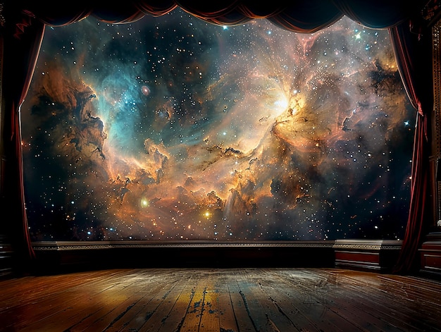 우주에 대한 개념적 예술적 일러스트레이션 극장