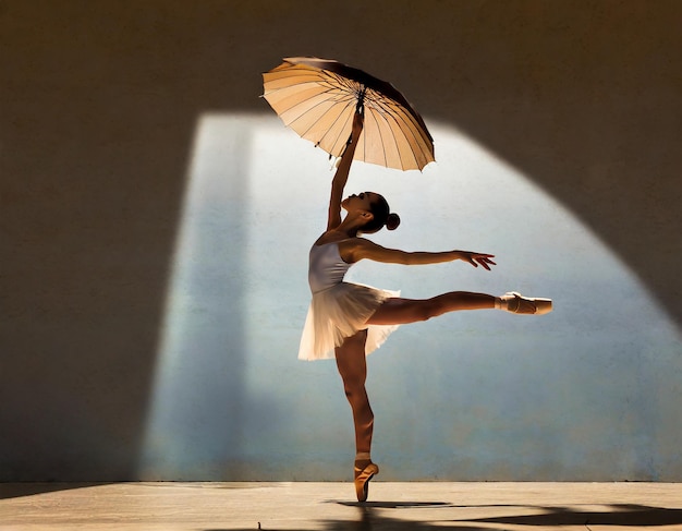 conceptual background shadow of the ballerina dancing with the umbrella