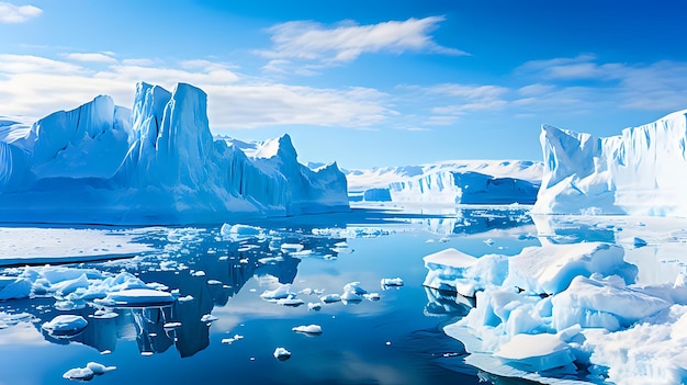 Conceptual of climate change and global warming with melting icebergs rising sea levels and extrem