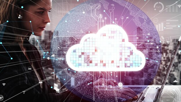 Tecnologia concettuale di cloud computing e archiviazione dei dati per l'innovazione futura