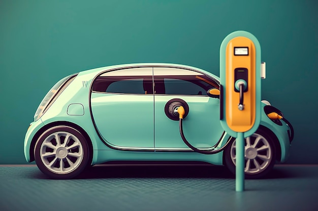 Conceptual design of an electric car recharging its batteries Ai generated