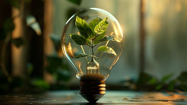 Conceptual Green Energy Light Bulb with Plant