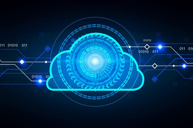 Conceptual hologram of digital illustration of the storage cloud Big data reduction cost in technology concept 3d rendering