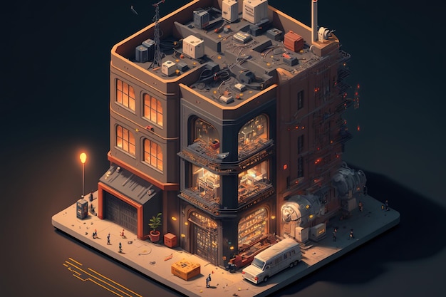 Conceptual Illustration of Building Management Construction Business and Engineering in Isometric Flat