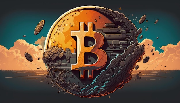 Conceptual illustration of cryptocurrency Bitcoin Fantasy concept Illustration painting Generative AI