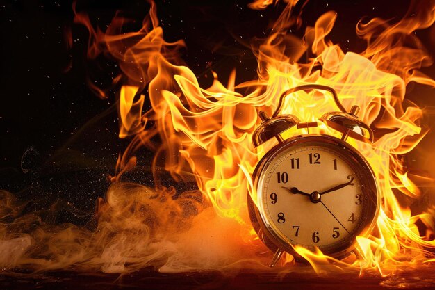 A Conceptual image of an alarm clock engulfed in flames