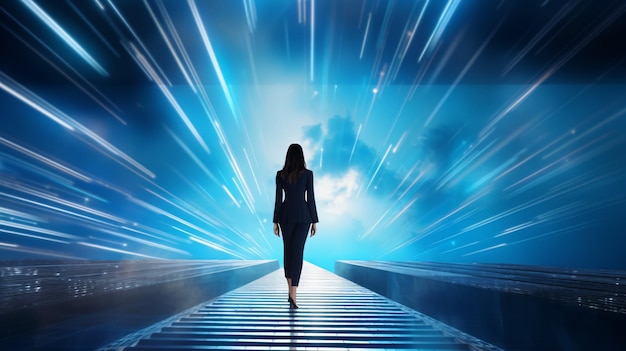 Conceptual image of businesswoman silhouette on bright light