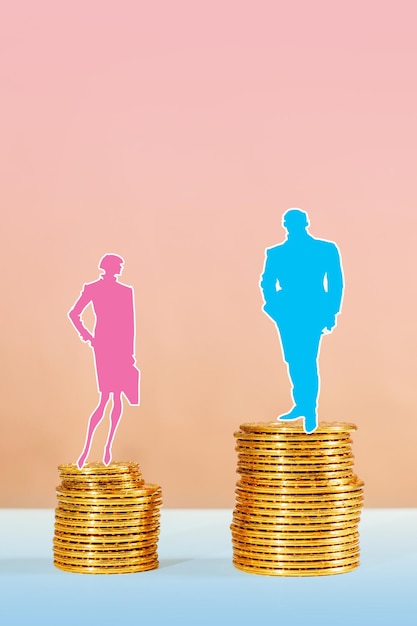 Conceptual image of gender inequality A women and a men with income difference