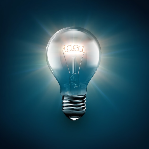 Conceptual image of idea with a light bulb on blue background