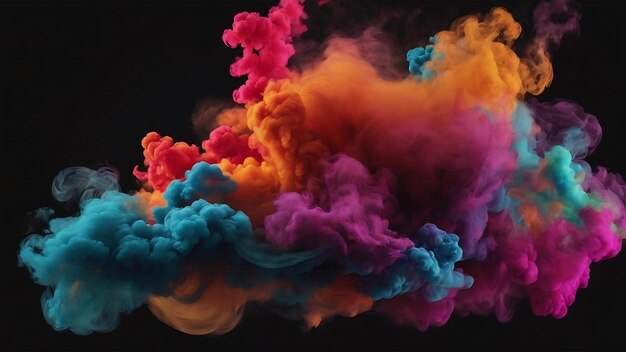 Conceptual image of multicolored smoke isolated on dark black background halloween design element