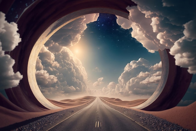 Photo conceptual image of road in surreal landscape generative ai