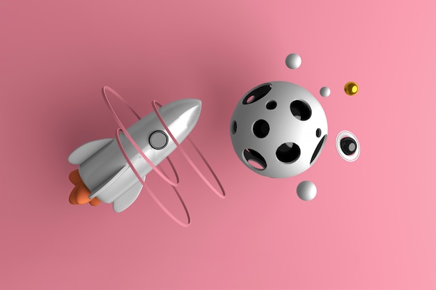 Conceptual image of a rocket flying in space