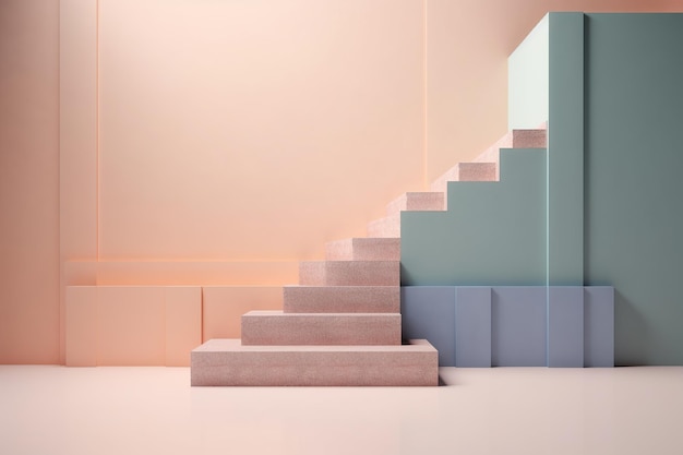 Conceptual image of stairs in empty room with copy space