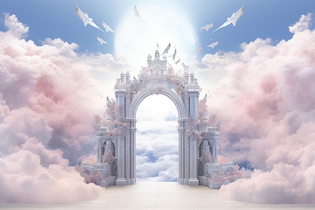 Conceptual image with an entrance gate leading to a fantasy world