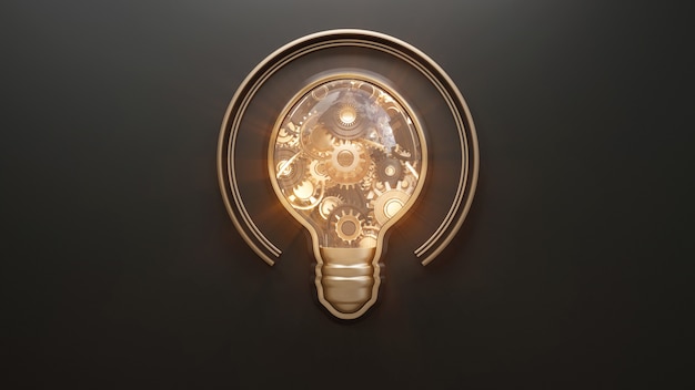 Conceptual image with light bulb and gears inside