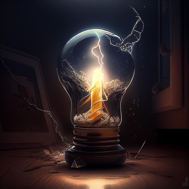 Conceptual image with lightbulb and mountains in the backgroundgenerative ai