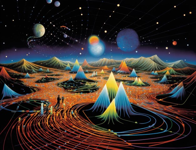 Photo conceptual landscape of an imaginary world cosmos planets generative ai