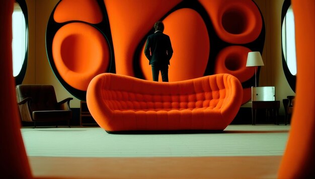 conceptual minimalist orange living room with clean interior design concept with daylight