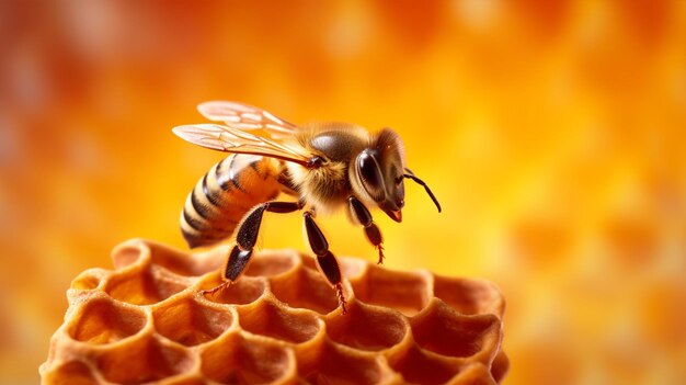 Conceptual photo of bee on top of honeycomb generative ai