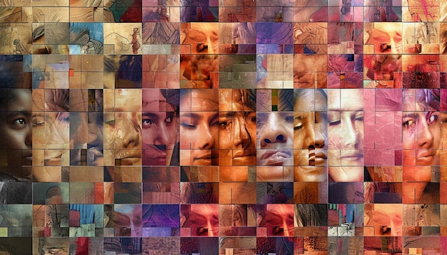 A conceptual photo manipulation showing a tapestry woven with images of women from around the world